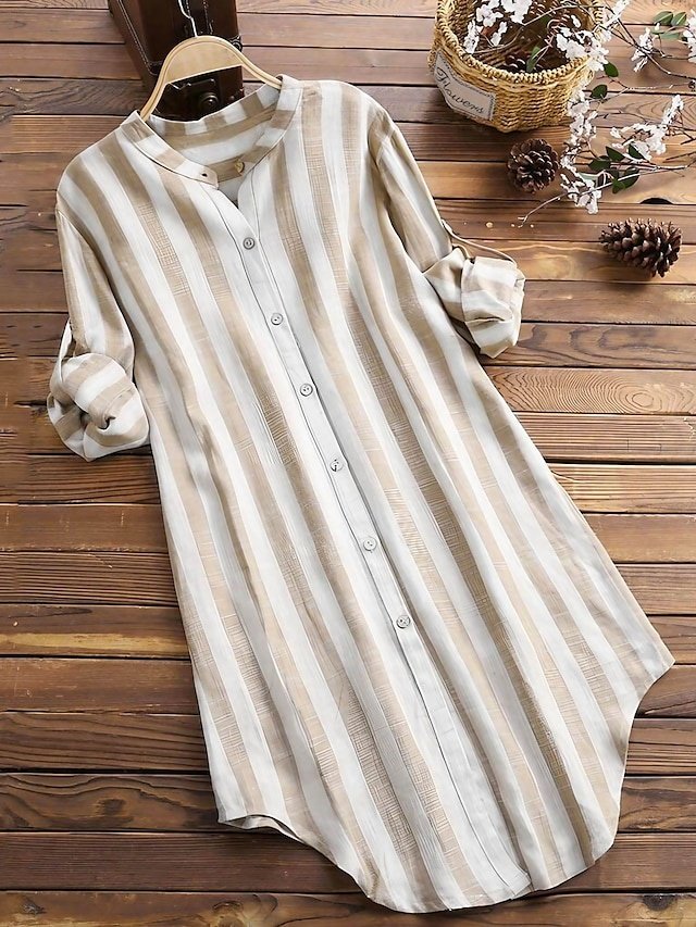 Casual Basic Striped Shirt Collar Long Sleeve Shirt - Image 1