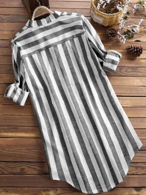 Casual Basic Striped Shirt Collar Long Sleeve Shirt - Image 10