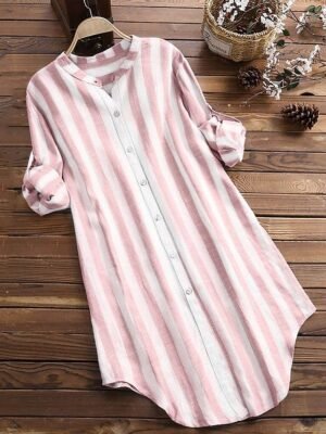 Casual Basic Striped Shirt Collar Long Sleeve Shirt - Image 3