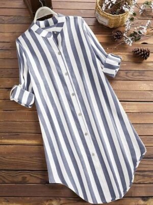 Casual Basic Striped Shirt Collar Long Sleeve Shirt - Image 7