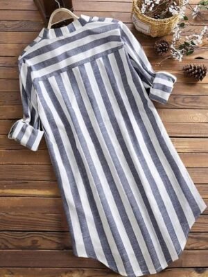 Casual Basic Striped Shirt Collar Long Sleeve Shirt - Image 8