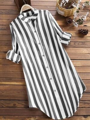 Casual Basic Striped Shirt Collar Long Sleeve Shirt - Image 9