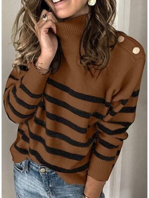 Casual Basic Striped Turtleneck Long Sleeve Knit Jumper - Image 6