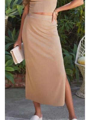 Casual Bodycon Plain Mid Rise Midi Skirt - Image 14
