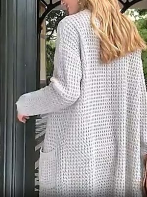 Casual Chunky Solid Open Front Textured Long Sleeve Long Cardigan - Image 3