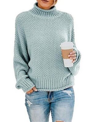 Casual Chunky Solid Turtleneck Long Sleeve Pullover - Image 10