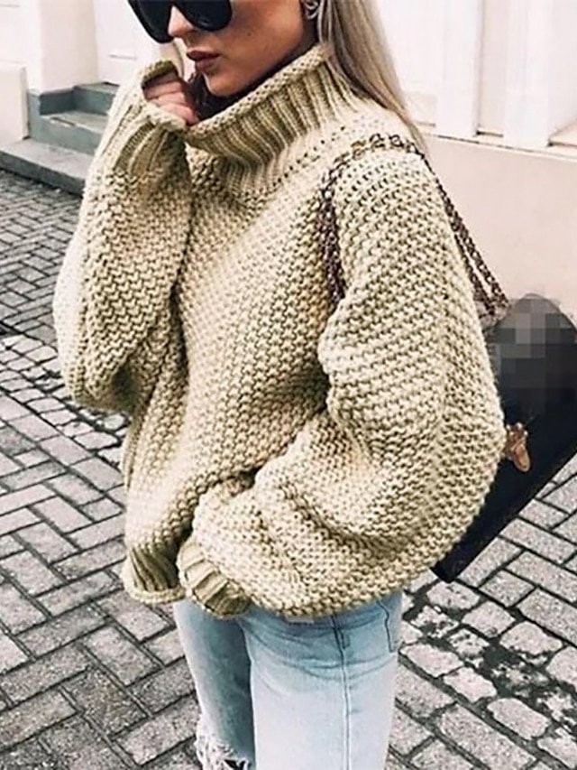 Casual Chunky Solid Turtleneck Long Sleeve Pullover - Image 2