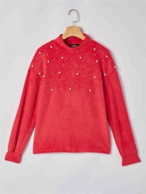 Casual Comfort Fit Plain High Neck Long Sleeve Plush Blouse - Image 2