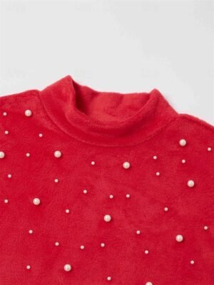 Casual Comfort Fit Plain High Neck Long Sleeve Plush Blouse - Image 4