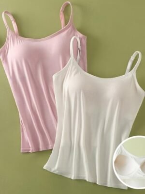 Casual Comfort Fit Solid Adjustable Spaghetti Strap Tank Top - Image 1