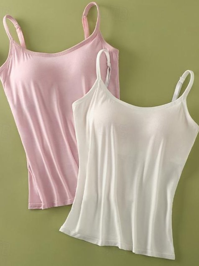 Casual Comfort Fit Solid Adjustable Spaghetti Strap Tank Top - Image 2