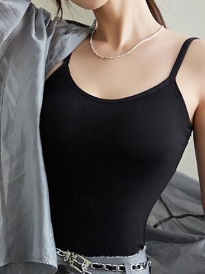 Casual Comfort Fit Solid Adjustable Spaghetti Strap Tank Top - Image 5