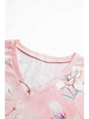 Casual Comfort Floral Print Round Neck Short Sleeve T-Shirt and Shorts Set - Image 10
