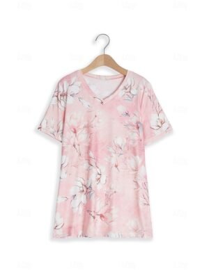 Casual Comfort Floral Print Round Neck Short Sleeve T-Shirt and Shorts Set - Image 5