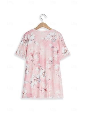 Casual Comfort Floral Print Round Neck Short Sleeve T-Shirt and Shorts Set - Image 6