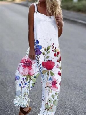 Casual Comfortable Butterfly Print Sleeveless Straight-Leg Jumpsuit - Image 2