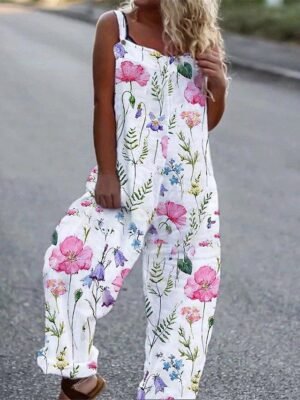 Casual Comfortable Butterfly Print Sleeveless Straight-Leg Jumpsuit - Image 5