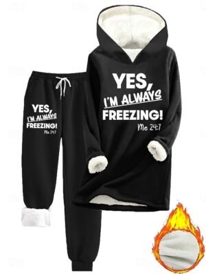 Casual Cozy Phrase Print Hooded Long Sleeve Loungewear Set - Image 17