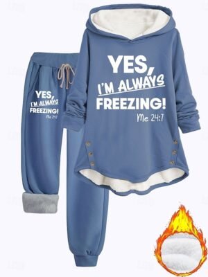 Casual Cozy Phrase Print Hoodie Long Sleeve Two Piece Loungewear Set - Image 25