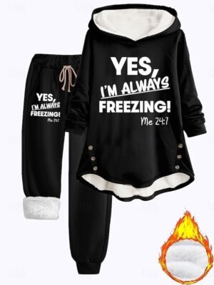 Casual Cozy Phrase Print Hoodie Long Sleeve Two Piece Loungewear Set - Image 26