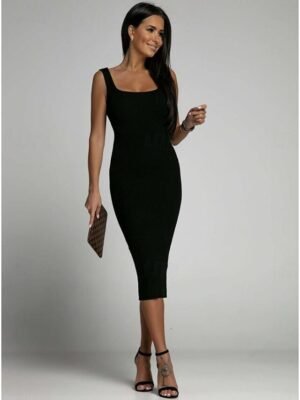 Casual Crew Neck Cold Shoulder Sleeveless Midi Dress - Image 2
