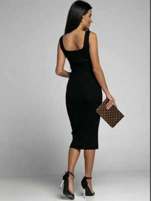 Casual Crew Neck Cold Shoulder Sleeveless Midi Dress - Image 3