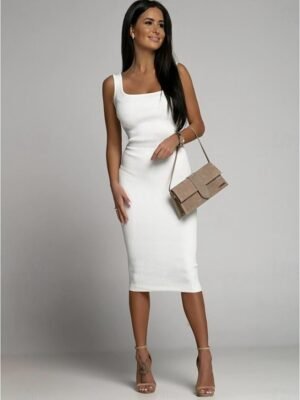 Casual Crew Neck Cold Shoulder Sleeveless Midi Dress - Image 7