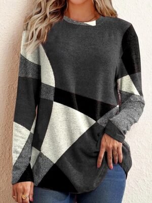 Casual Elegant Argyle Round Neck Long Sleeve Plush Pullover - Image 4