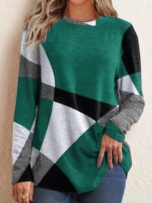 Casual Elegant Argyle Round Neck Long Sleeve Plush Pullover - Image 7
