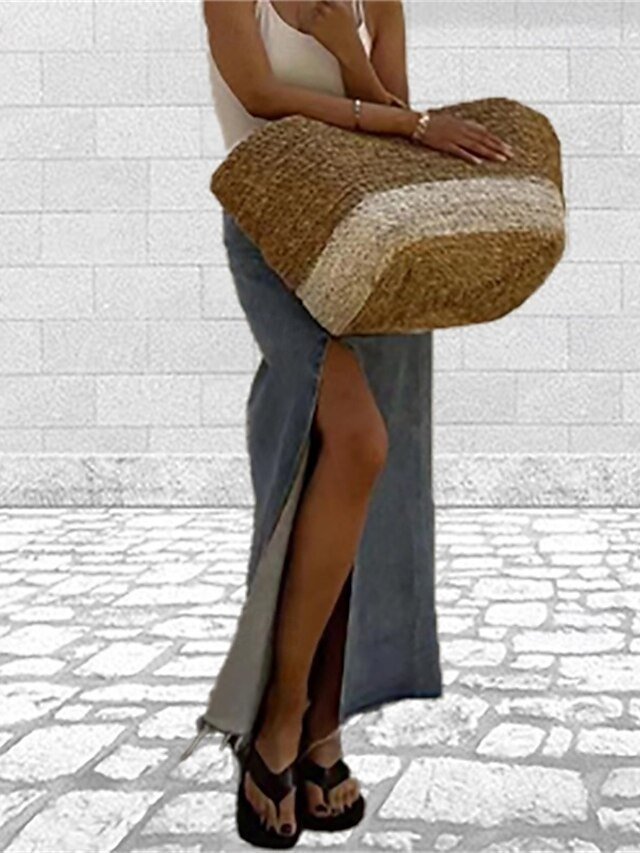 Casual Fashion Plain High Waist Maxi Denim Skirt - Image 2