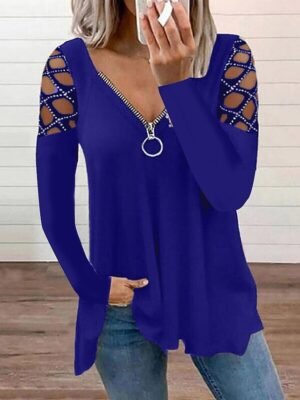 Casual Flowing Plain V Neck Off Shoulder Long Sleeve Regular Tunic - Image 2