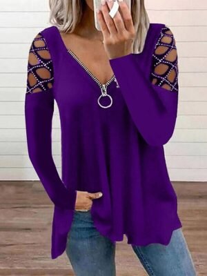 Casual Flowing Plain V Neck Off Shoulder Long Sleeve Regular Tunic - Image 3