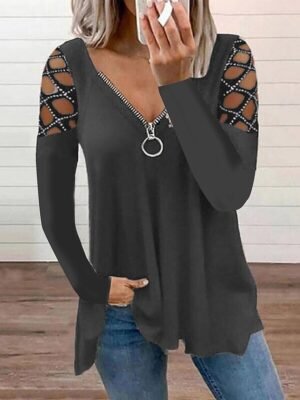 Casual Flowing Plain V Neck Off Shoulder Long Sleeve Regular Tunic - Image 5