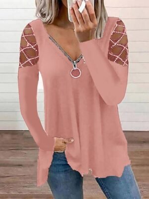 Casual Flowing Plain V Neck Off Shoulder Long Sleeve Regular Tunic - Image 6