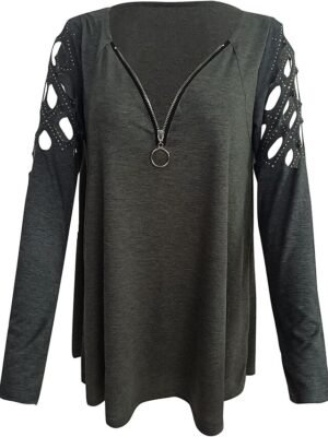 Casual Flowing Plain V Neck Off Shoulder Long Sleeve Regular Tunic - Image 8