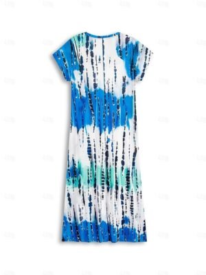 Casual Flowy Tie-Dye V-Neck Short Sleeve Maxi Dress - Image 7