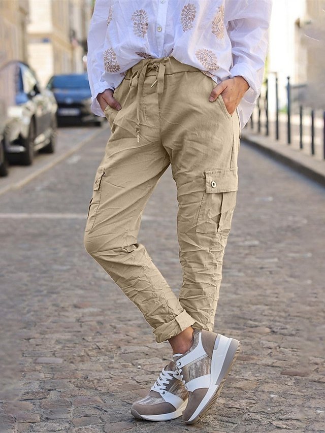Casual Full Length Mid Waist Cargo Pants - Image 1