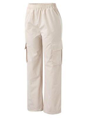 Casual Full Length Plain High Waist Cargo Pants - Image 10