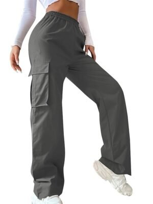 Casual Full Length Plain High Waist Cargo Pants - Image 11