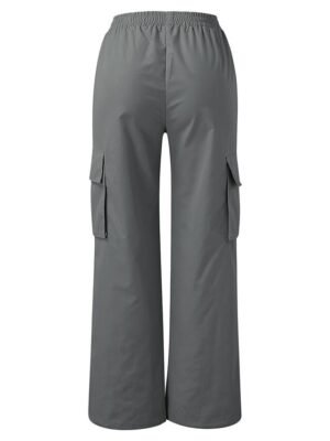 Casual Full Length Plain High Waist Cargo Pants - Image 13