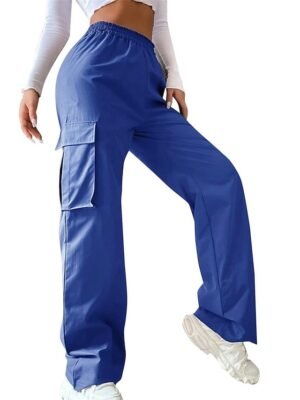 Casual Full Length Plain High Waist Cargo Pants - Image 5