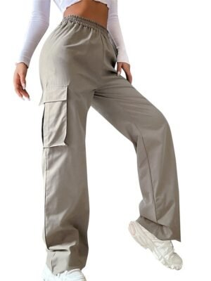 Casual Full Length Plain High Waist Cargo Pants - Image 7