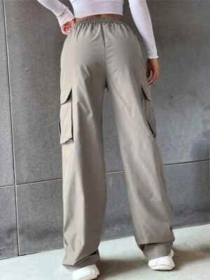 Casual Full Length Plain High Waist Cargo Pants - Image 8