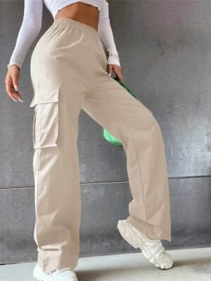Casual Full Length Plain High Waist Cargo Pants - Image 9