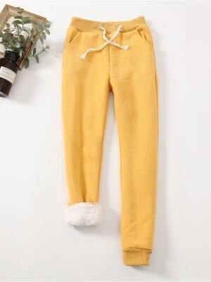 Casual Full Length Plain High Waist Fleece Trousers - Image 8