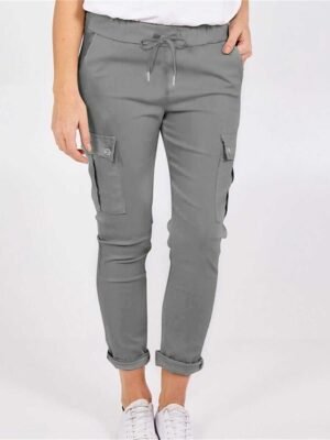 Casual Full Length Plain Mid Waist Cargo Trousers - Image 1