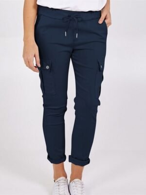 Casual Full Length Plain Mid Waist Cargo Trousers - Image 4
