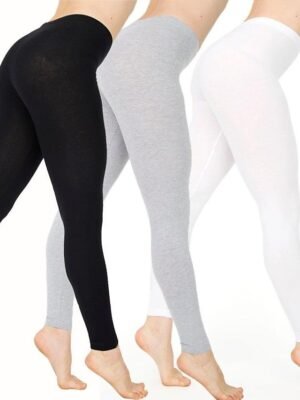 Casual Full Length Plain Mid Waist Leggings - Image 1