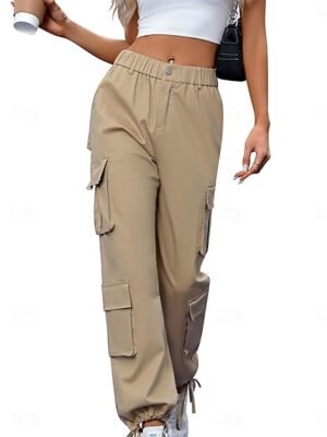 Casual Full Length Solid Cargo Pants - Image 1