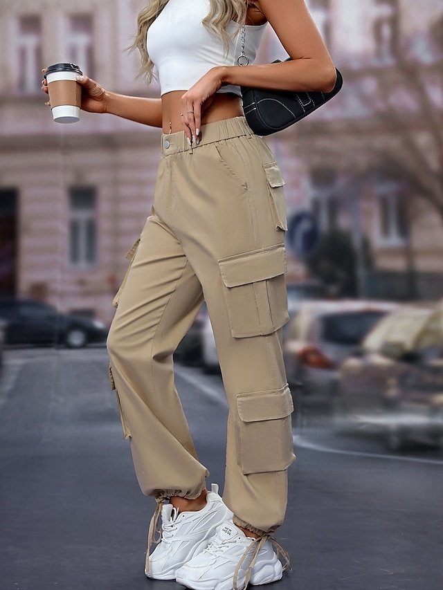 Casual Full Length Solid Cargo Pants - Image 2